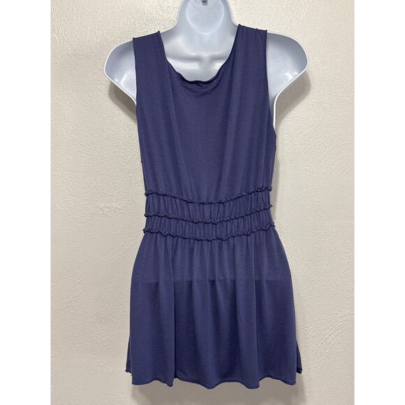 90s Y2K Max Studio Babydoll Tunic L Perrywinkle Blue Ruched Waist Going Out Top - Picture 4 of 10